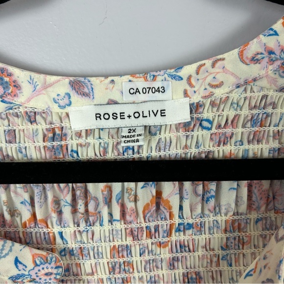 Rose + Olive Floral Multicoloured Blouse Size 2X - Picture 3 of 10